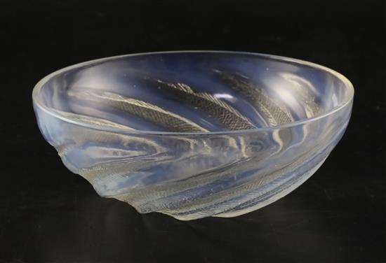 A Rene Lalique clear and opalescent glass Poissons bowl, D. 21cm